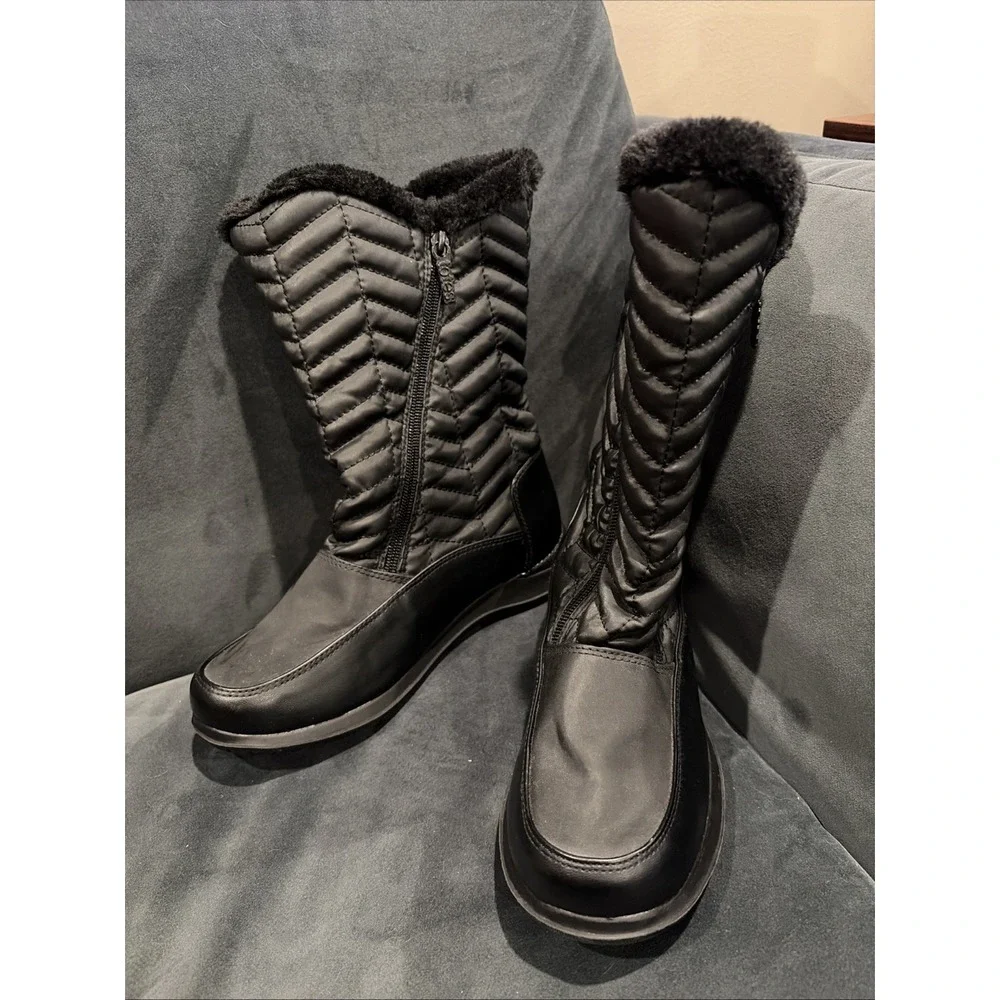 Totes Jodi Black Boots Sz 8 Waterproof Winter Side Zip Quilted